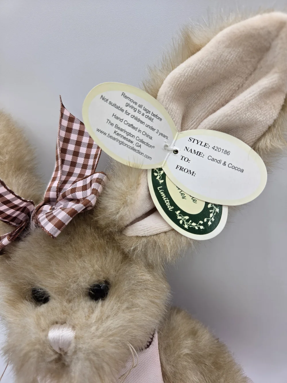 Plush Bunny Doll in Light Brown with Pink Dress